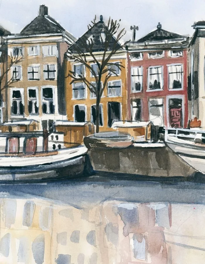Amsterdam Houses Watercolor - Image 1